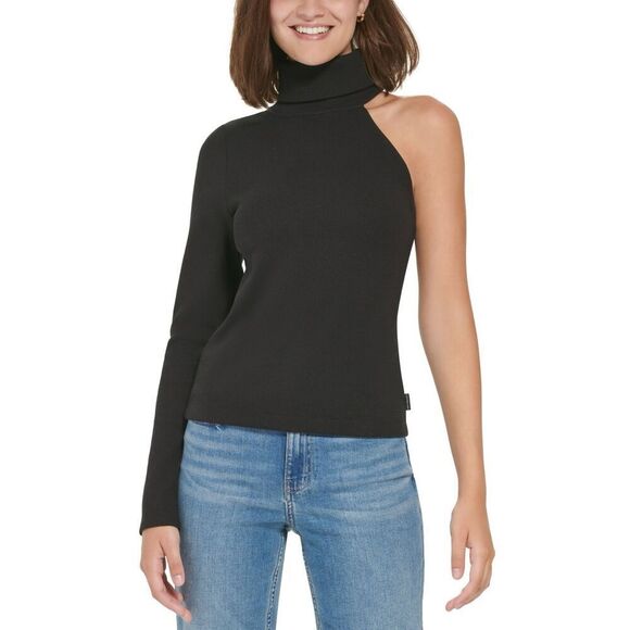 Calvin Klein Jeans Womens Ribbed One Sleeve Turtleneck Top Size M - Picture 1 of 3